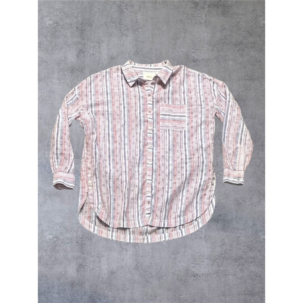 Maeve Anthropologie Button Down Shirt Womens XS Multi Color Striped Side Button